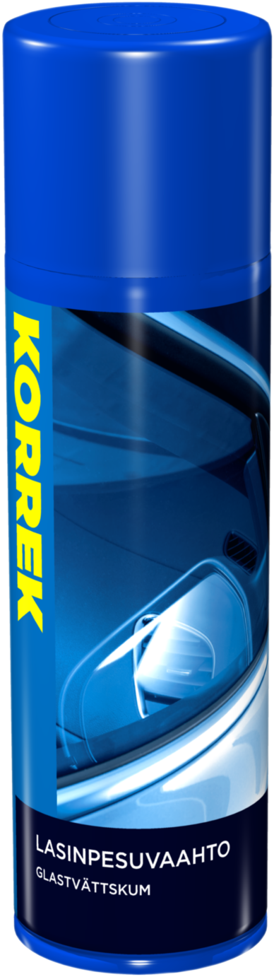 Korrek Lasinpesuvaahto sininen aerosoli-pullo autojen tuulilasien ja lasipintojen puhdistukseen vaahtoavalla kaavalla.
